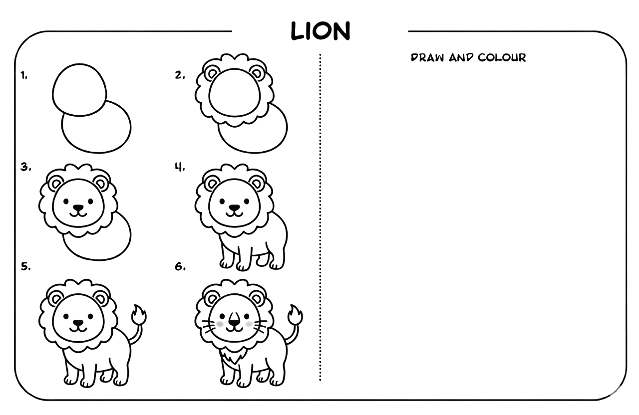How to draw a lion step by step — 6 steps from the Chunky Badger African Animals book